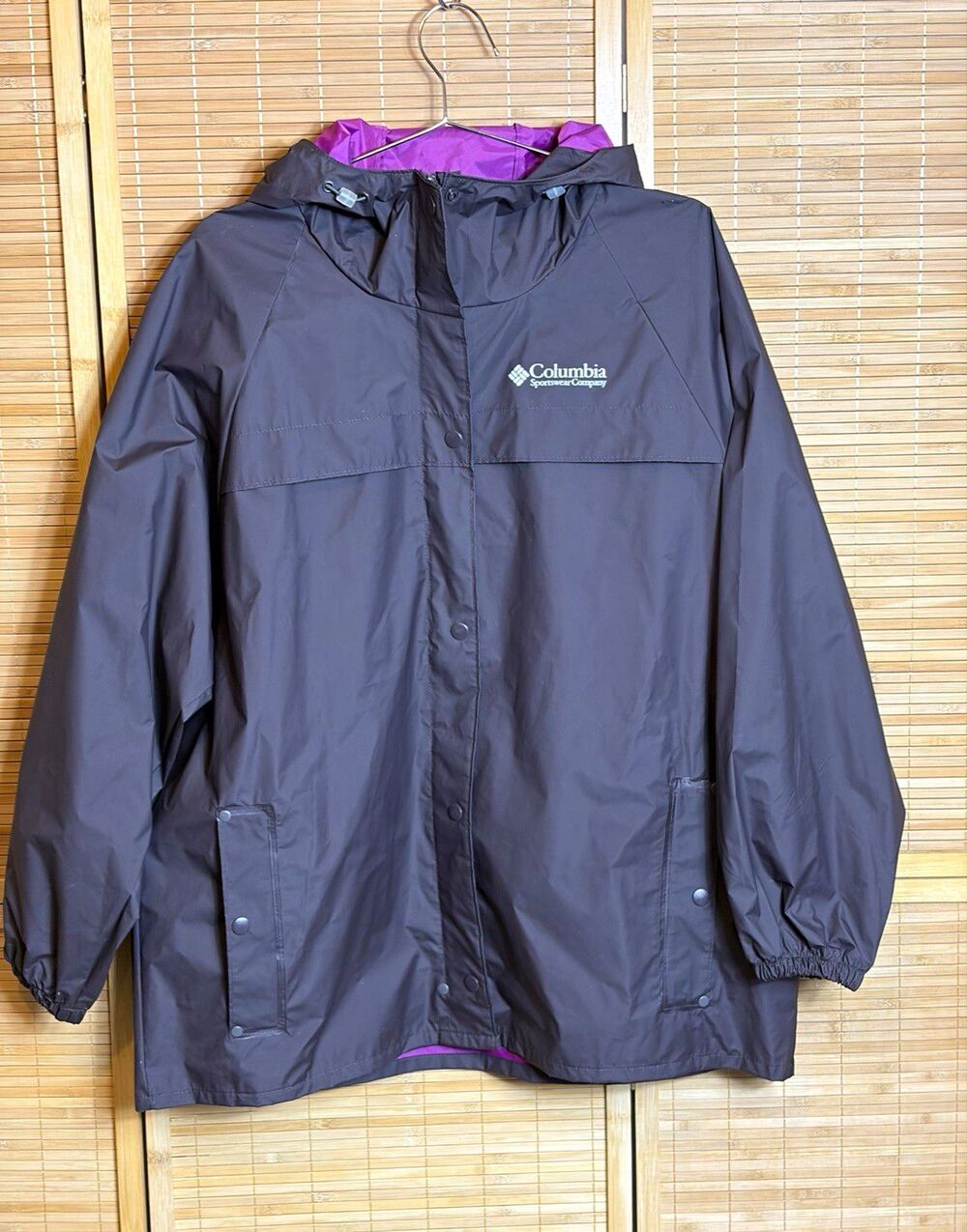 Columbia Women’s Hooded Rain Coat L Dark Brown Waterproof Camping